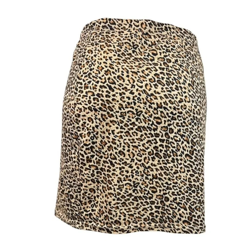 Leopard Print Mini Skirt XL Animal Print Stretch Bodycon Clubwear Y2K Style